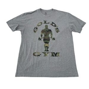 Golds Gym Official Men's Camo Logo T Shirt Gray Size XL 23 x 29.5
